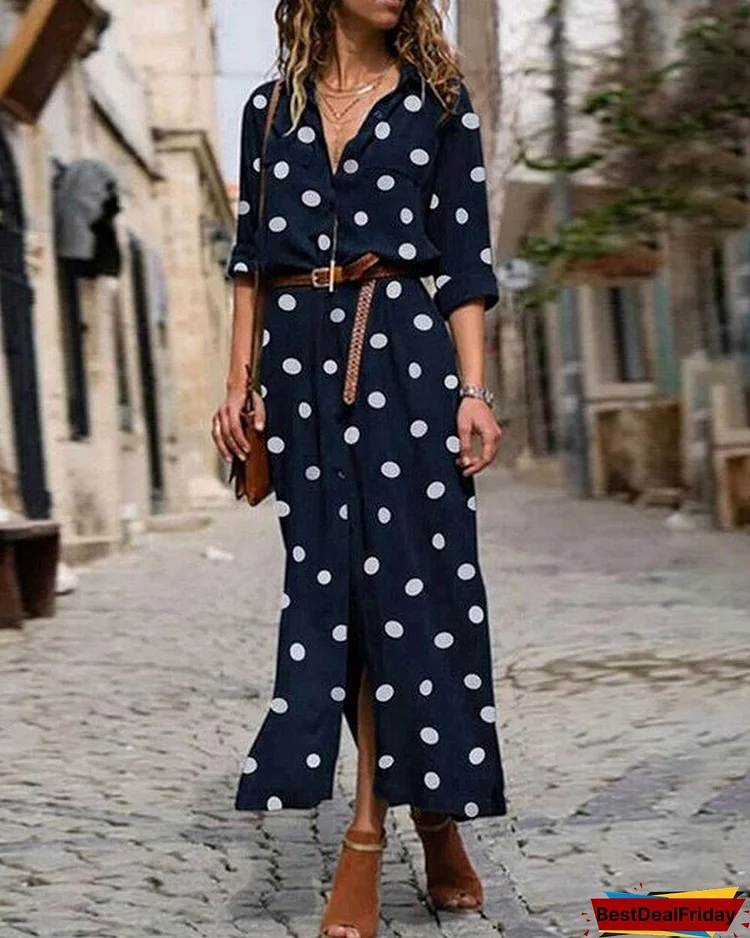 Polka Dot Print Women Casual Midi Dress