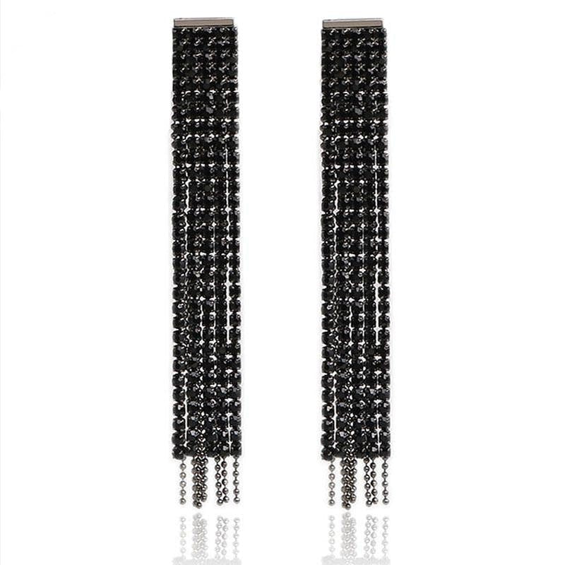 Black/Silver Color Long Crystal Tassel Dangle Earrings | Oxredo Shop Ramadan Sale