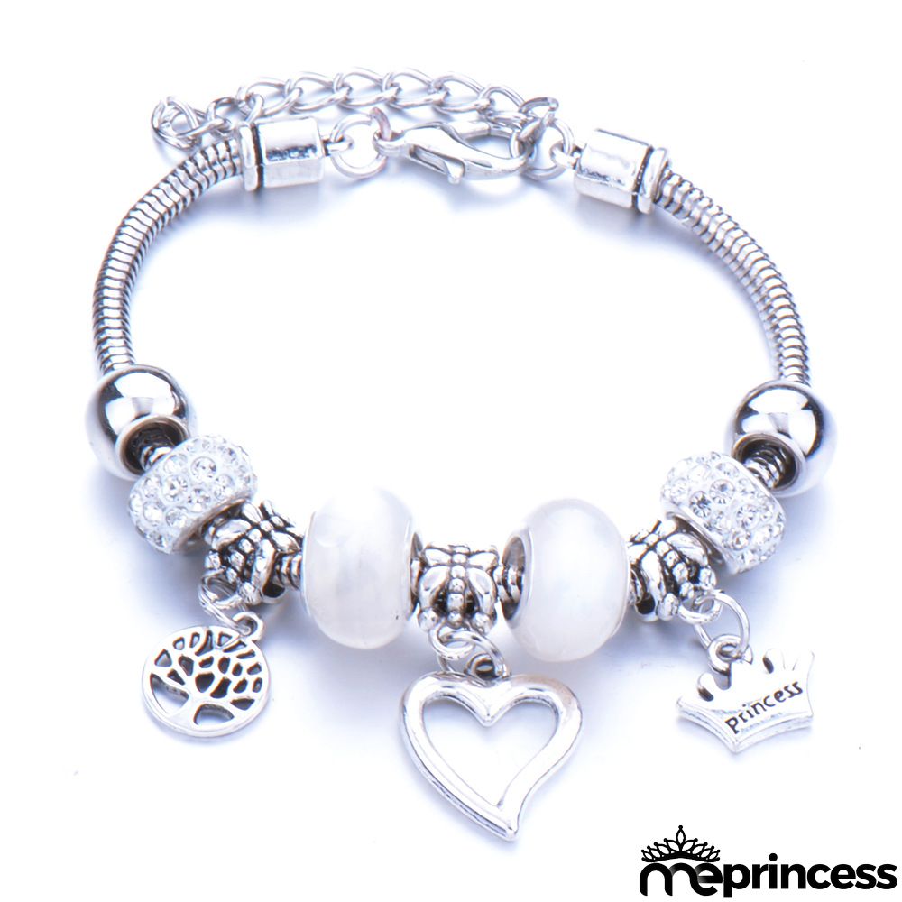 Women Fashion Rhinestone Butterfly Crown Pendant Beaded Bracelet