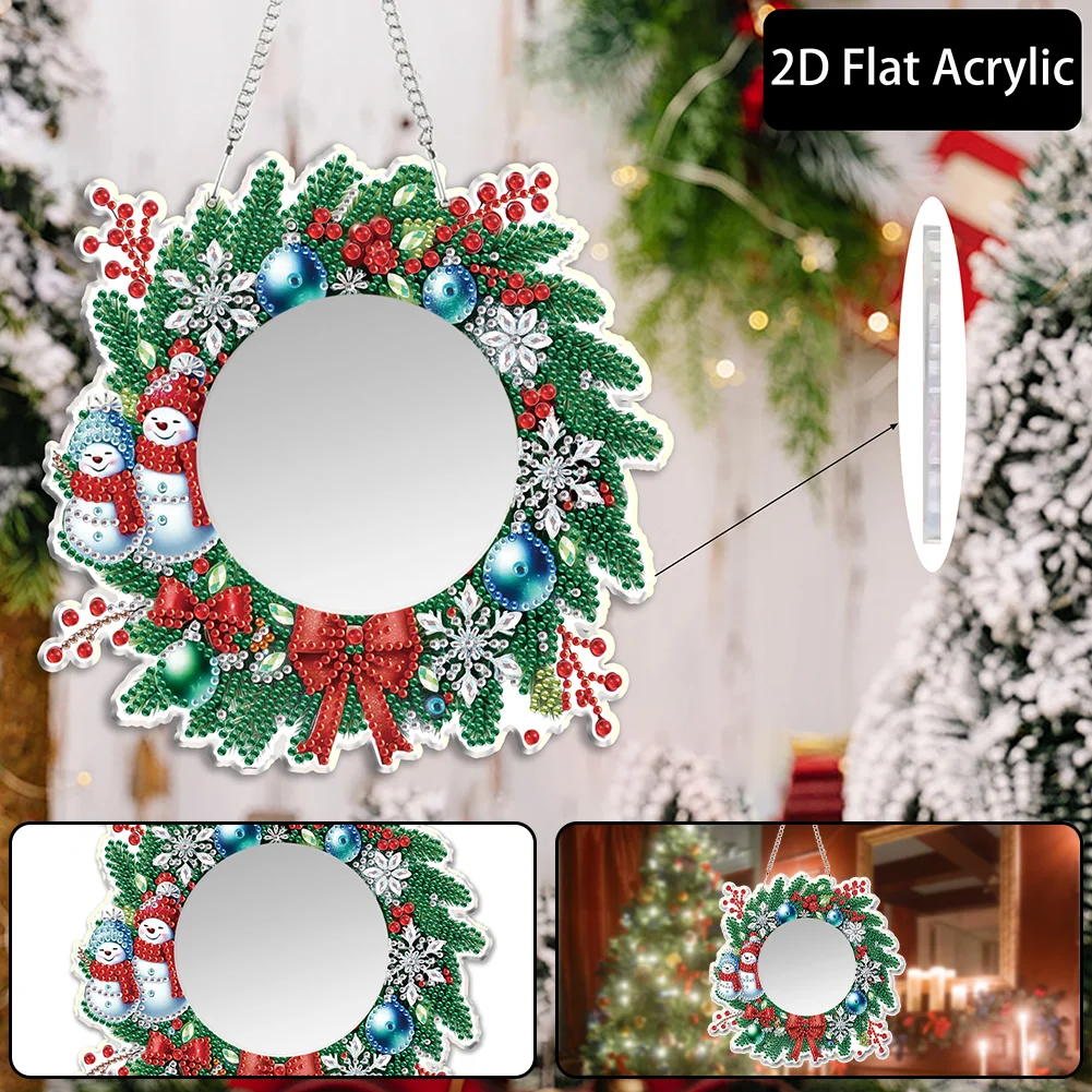 Snowman Wreath DIY Diamond Painting Mirror Kit Diamond Art Makeup Mirror