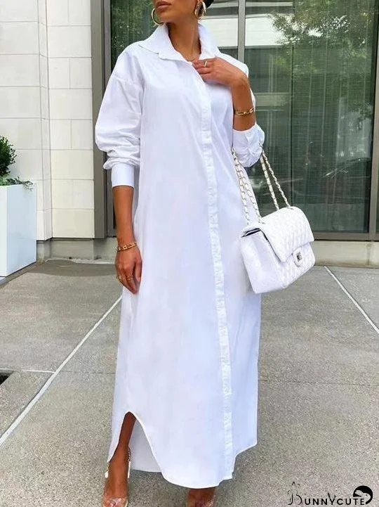 Dresses Fashion Solid Button Split Shirt Coat Dress for Women