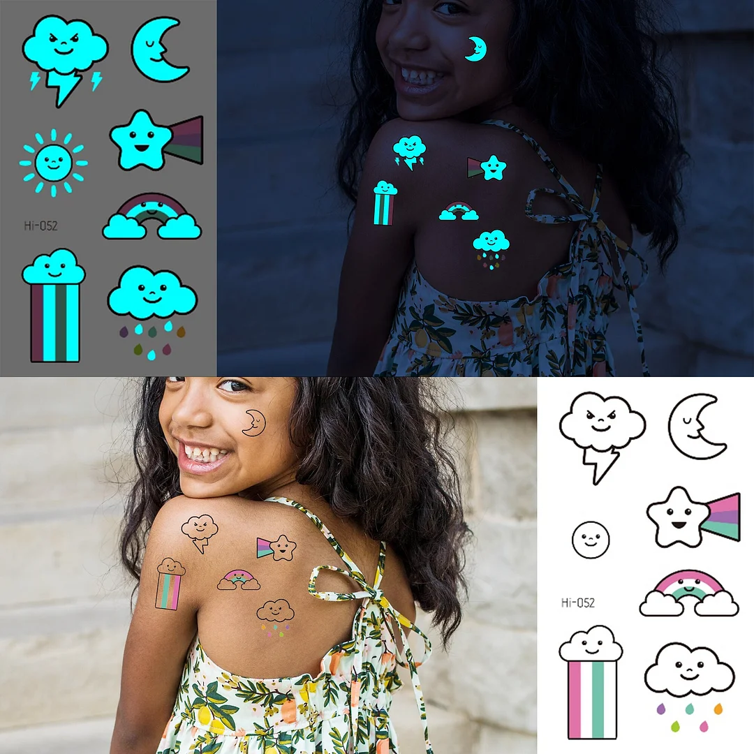 Sdrawing Glowing Butterfly Sea Waves Temporary Tattoos For Women Men Glow In The Dark Glitter Feather Fake Tattoo Sticker Luminous