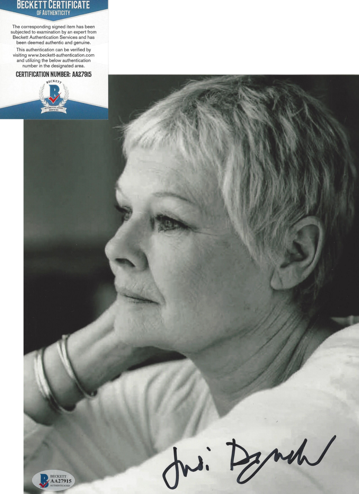 JUDI DENCH SIGNED JAMES BOND M 8x10 MOVIE Photo Poster painting CASINO ROYALE 7 BECKETT COA BAS