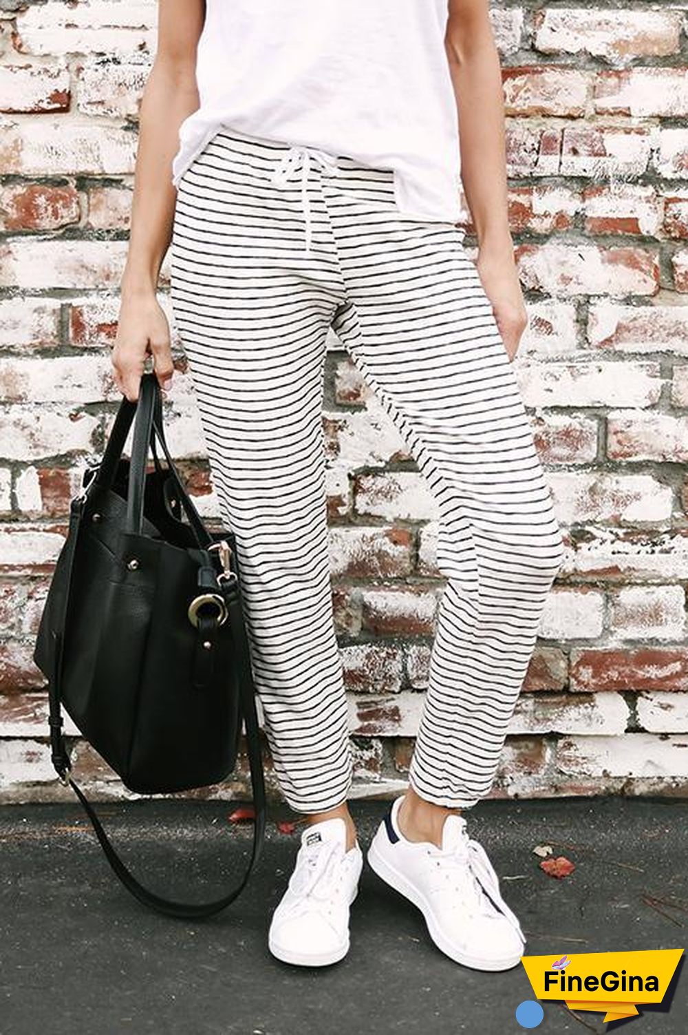 Lace-up Striped Drawstring Pants