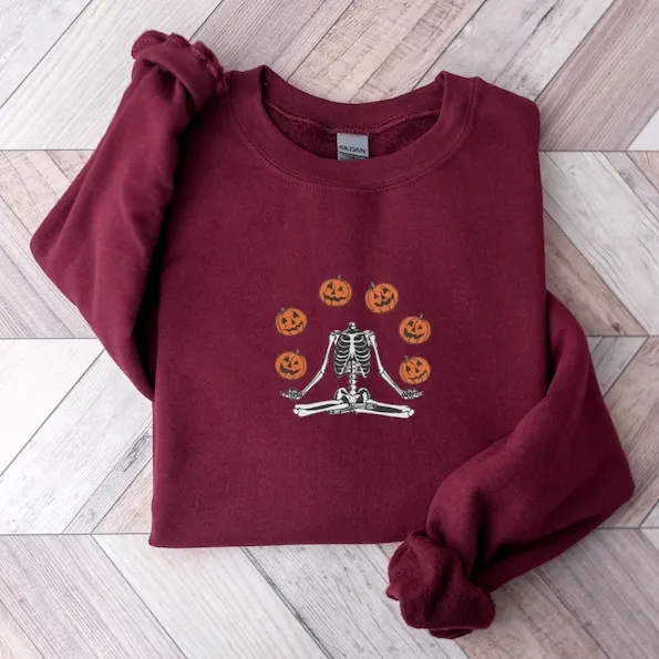 Embroidered Pumpkin Halloween Sweatshirt
