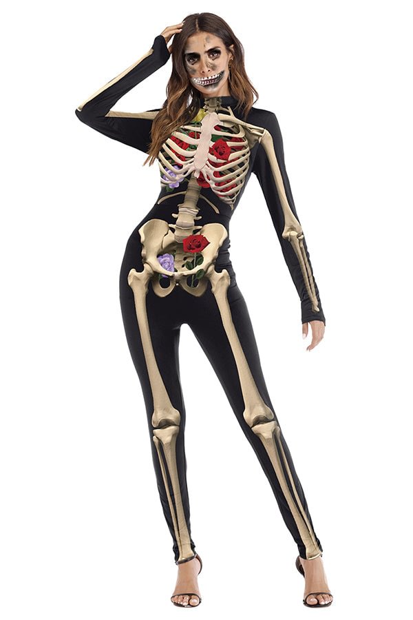 Blood Skeleton Horror Bodysuit Halloween Costume Apricot-elleschic
