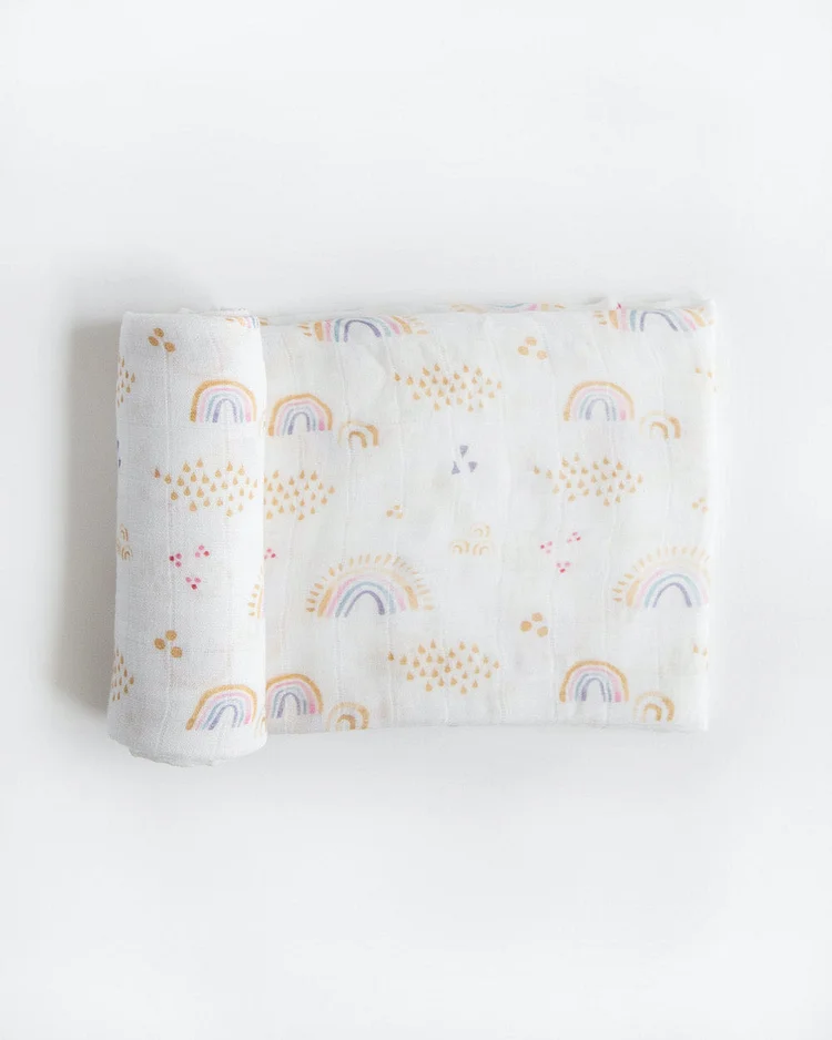 Deluxe Muslin Swaddle Blanket - Rainbows & Raindrops