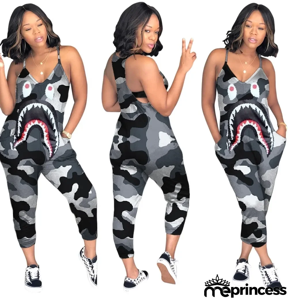 Summer Casual Print Halter Jumpsuit