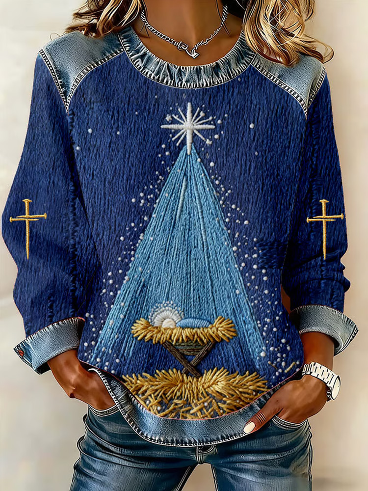Women's Casual Retro Jesus Print Sweatshirt wearshes