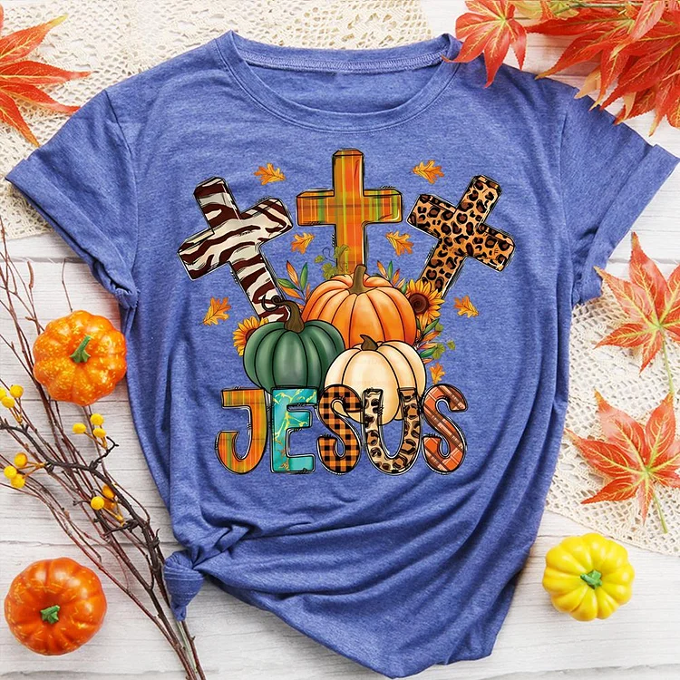 Jesus Autumn Round Neck T-shirt-0019195