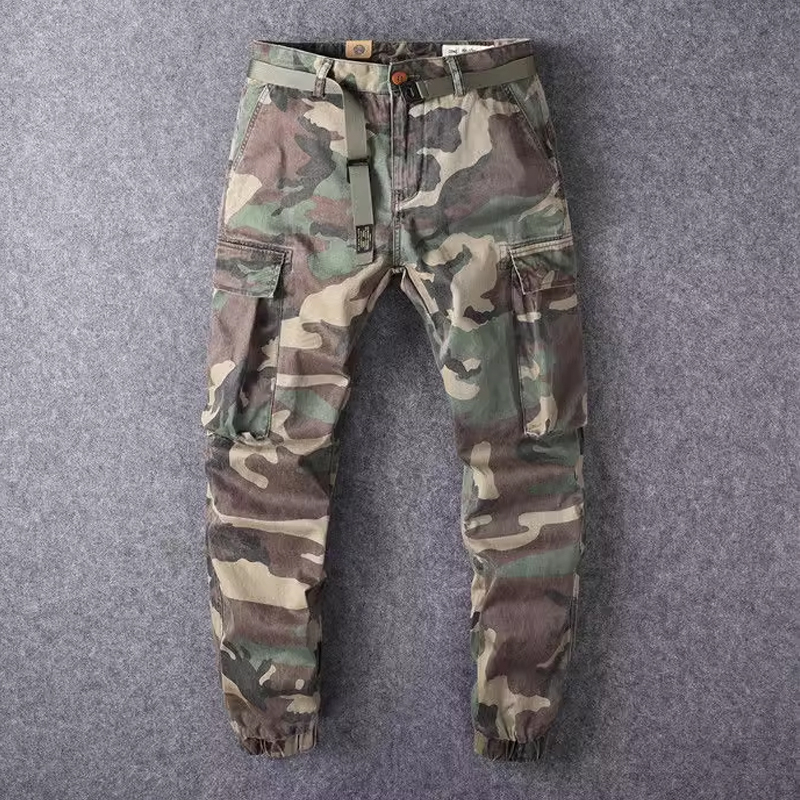 Men's Cotton Multi-Pocket Belt Camouflage Workwear Pants