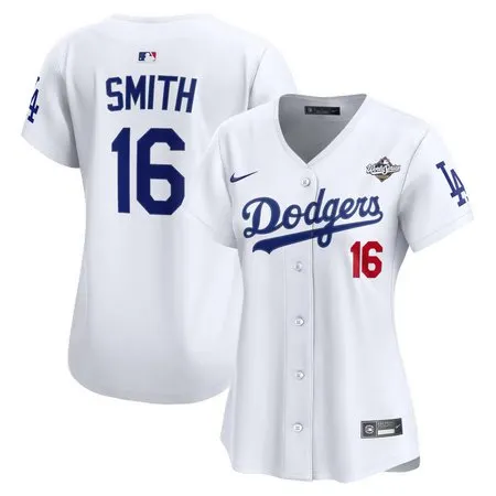 Women's Los Angeles Dodgers #16 Will Smith  White 2025 World Series Home Limited Jersey