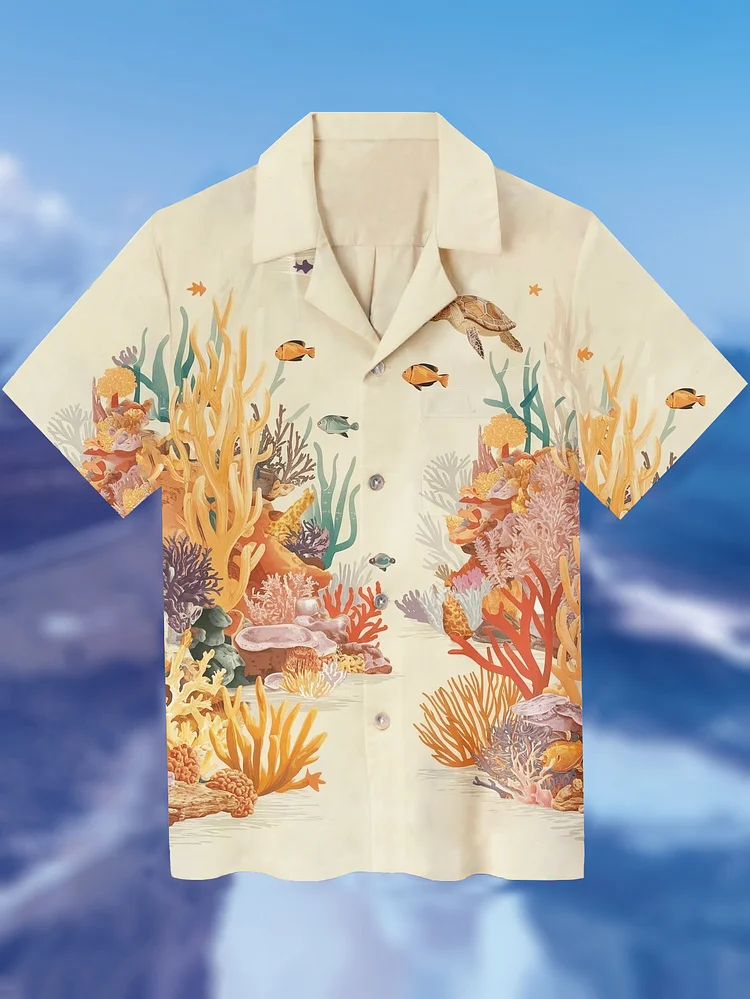 Men's Sea Life Coral Vacations Art Print Shirt