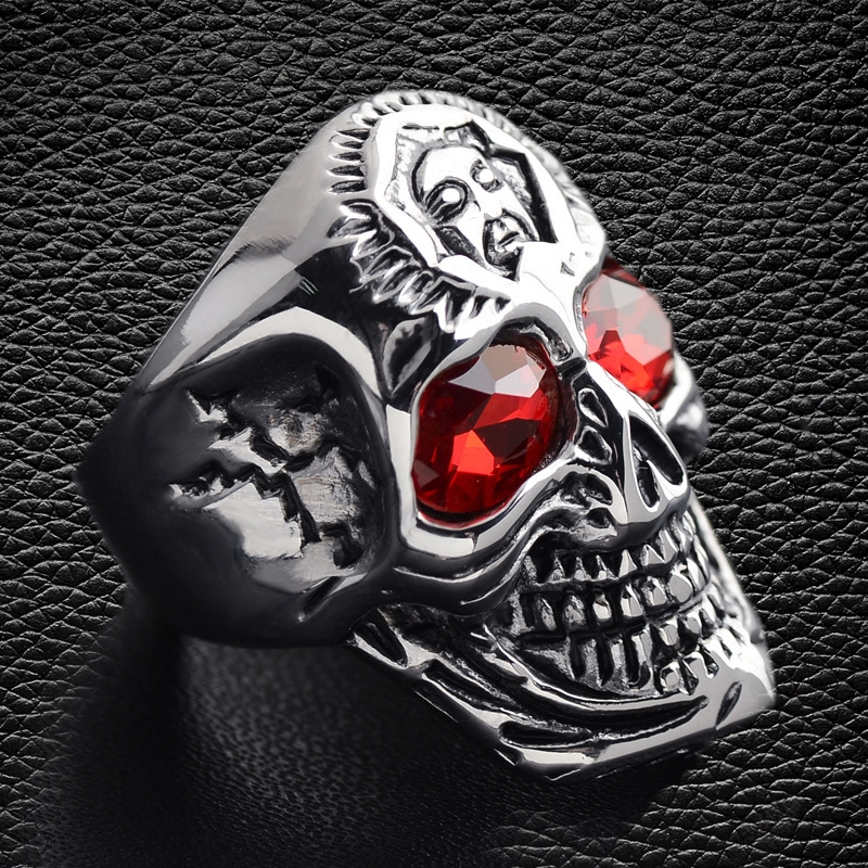 Halloween New Skull Ring Vintage Crack Ghost Ring Rock Set Ruby Men’s Ring