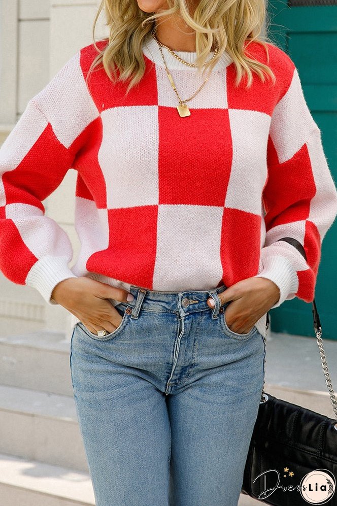 Checked Plaid Knit Pullover Sweater