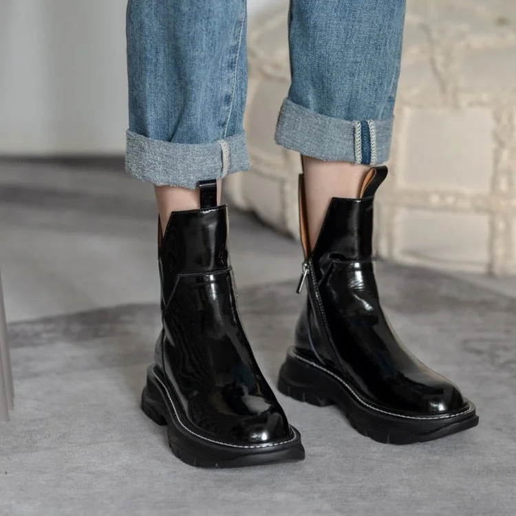 Vstacam 2022 Women Shoes Round Toe Platform Boots Genuine Leather Ankle Boots For Women Cool Motorcycle Boots Tooling Style Girls Boots