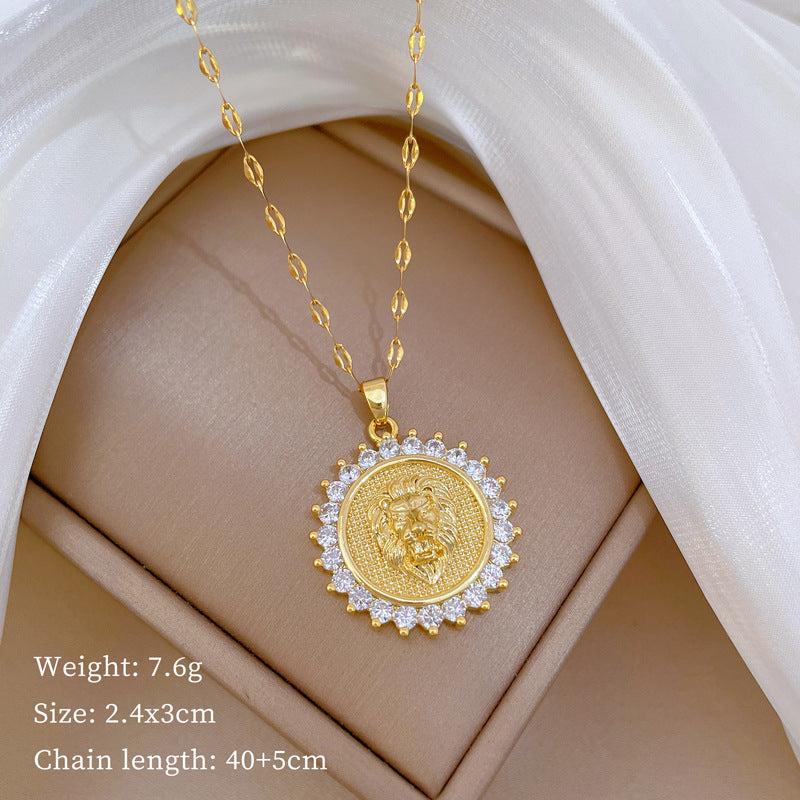 Cartoon Geometric Titanium Steel Diamond Inlay Necklaces