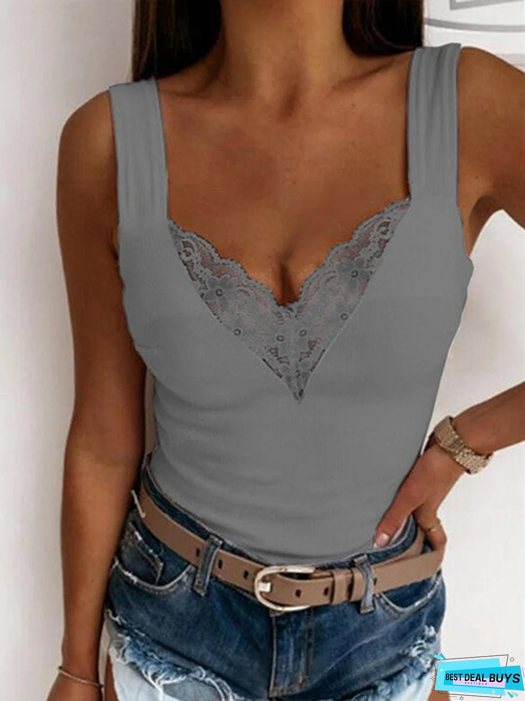 Full Size Lace Detail Sweetheart Neck Tank