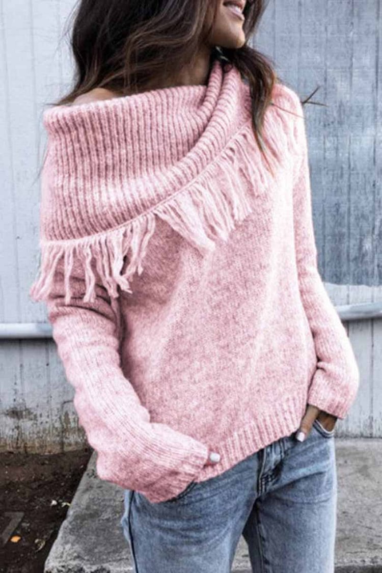 Shawl Fringed Knitted Sweater