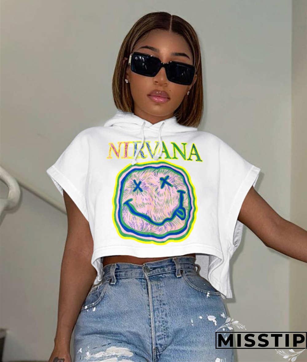 Summer Smiling face Printed Short Sleeve Hoodie T-shirt