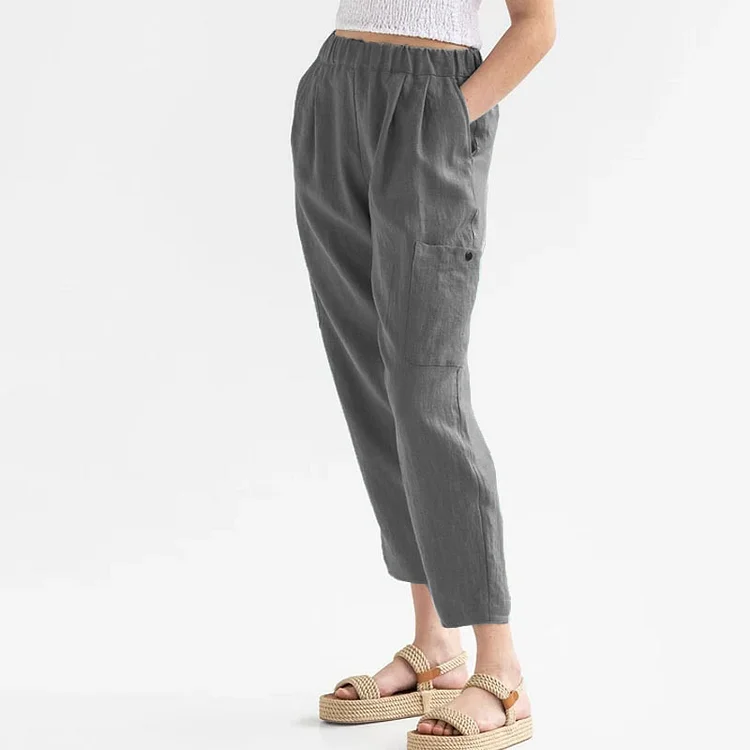 Casual Loose High Waist Cotton Linen Pocket Pants