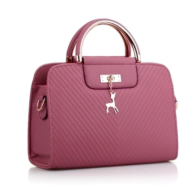 Women’s Large Pu Leather Solid Color Elegant Zipper Handbag