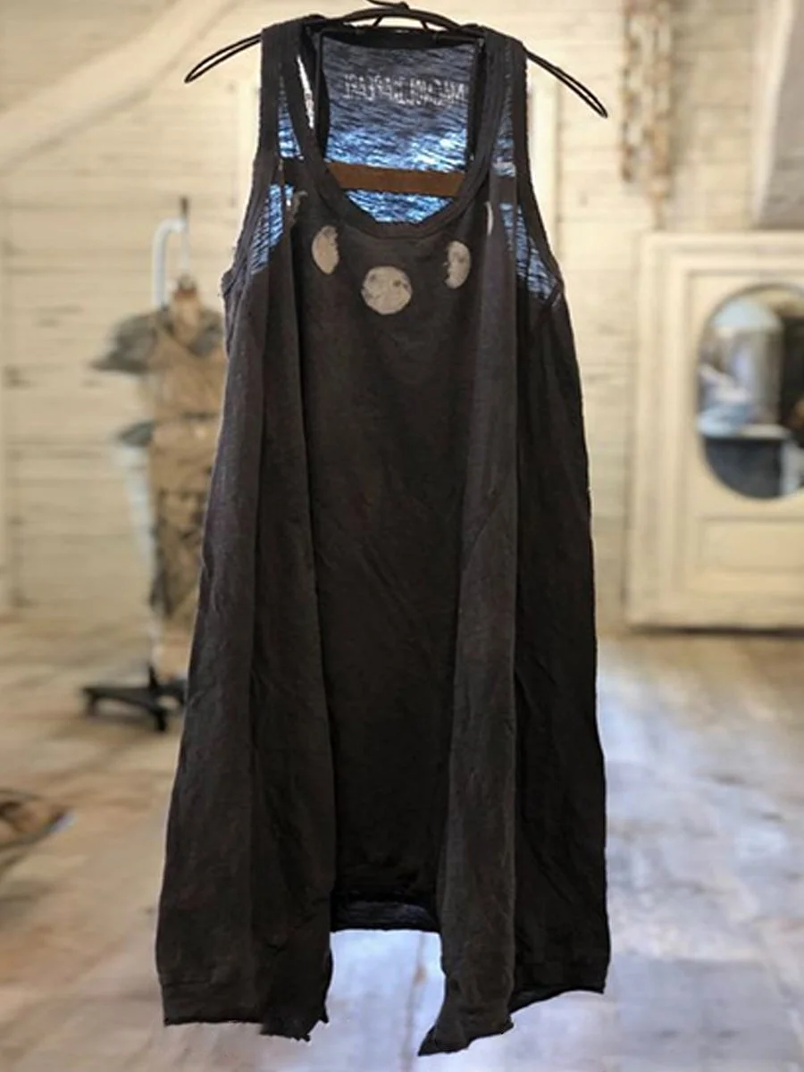 Moon Print Sleeveless Shift Casual Dress