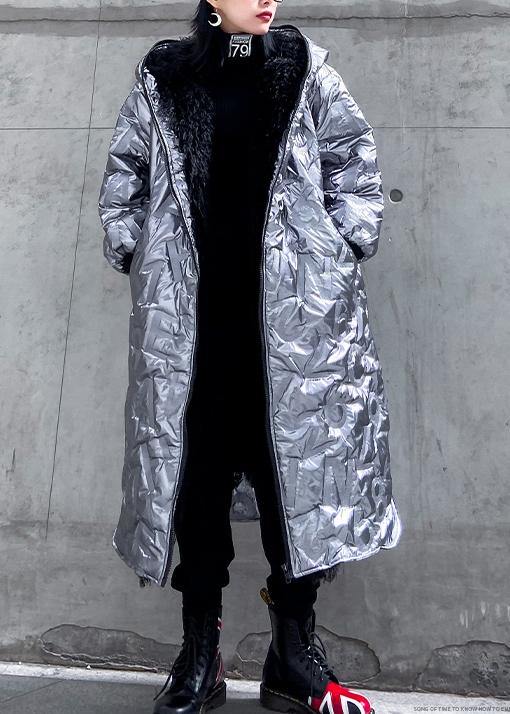VCSHOES silver outwear trendy plus size snow hooded zippered winter outwear