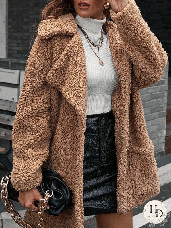 Coats Bubble Fluff Loose Lapel Pocket Trench Coat for Women