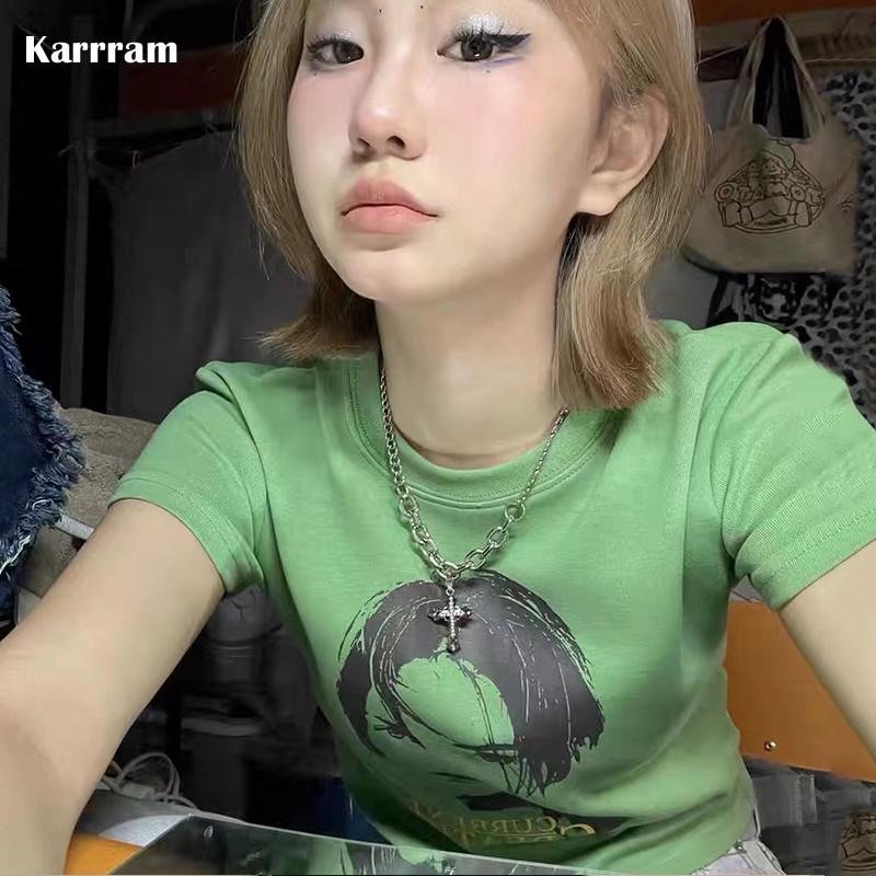 Toloer Korean Fashion Grunge Print Crop Tops Kpop Y2k Aesthetics Tshirt Vintage Graphic Japanese Tee Shirt Harajuku Streetwear