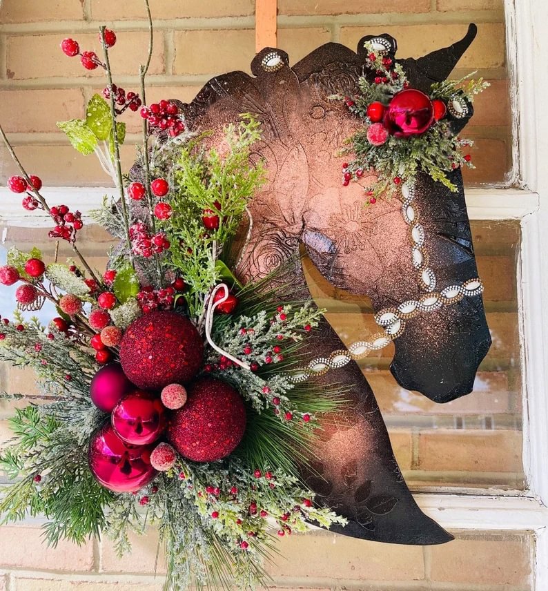 🔥Christmas Hot Sale🐴Dressage Wood Saddlebred Horse Head Door Decor🎄