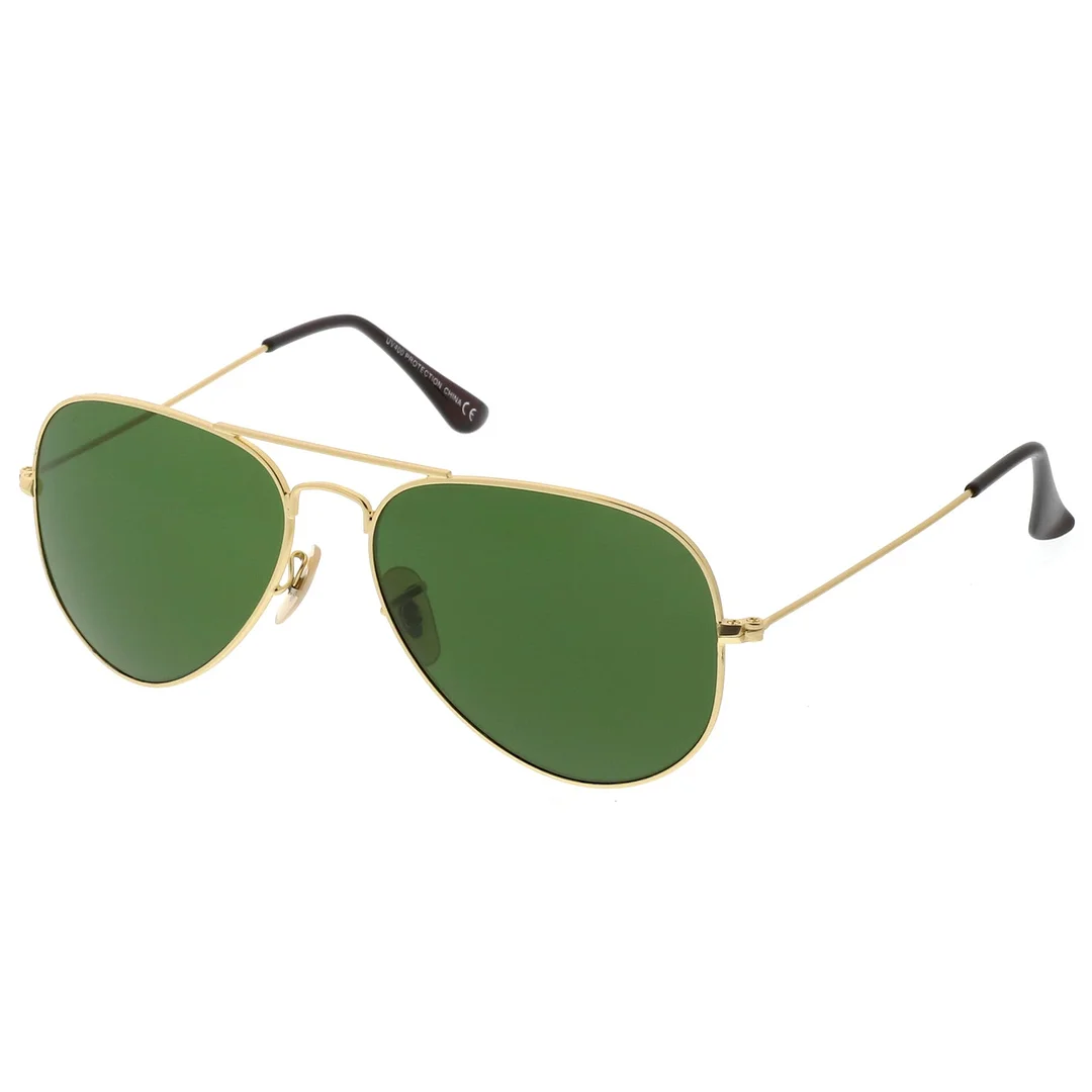 Premium Small Classic Matte Metal Aviator glasses With Green Tinted Glass Lens 57mm