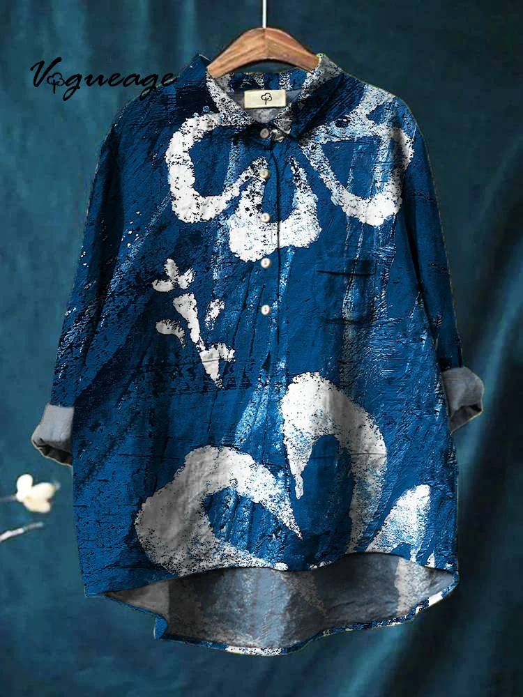 Gentle Elegant And Generous Flowers Printed Cotton And Linen Shirt