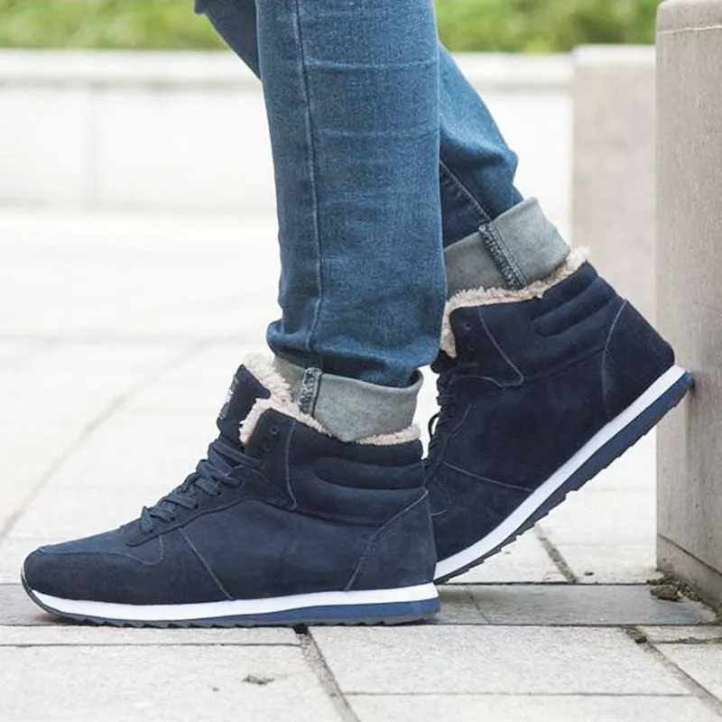 Winter Boots Men 2019 new Warm Fur Flock Casual Boots Leather Ankle Boots Men Winter Shoes Men Winter Sneakers plus size 35-46
