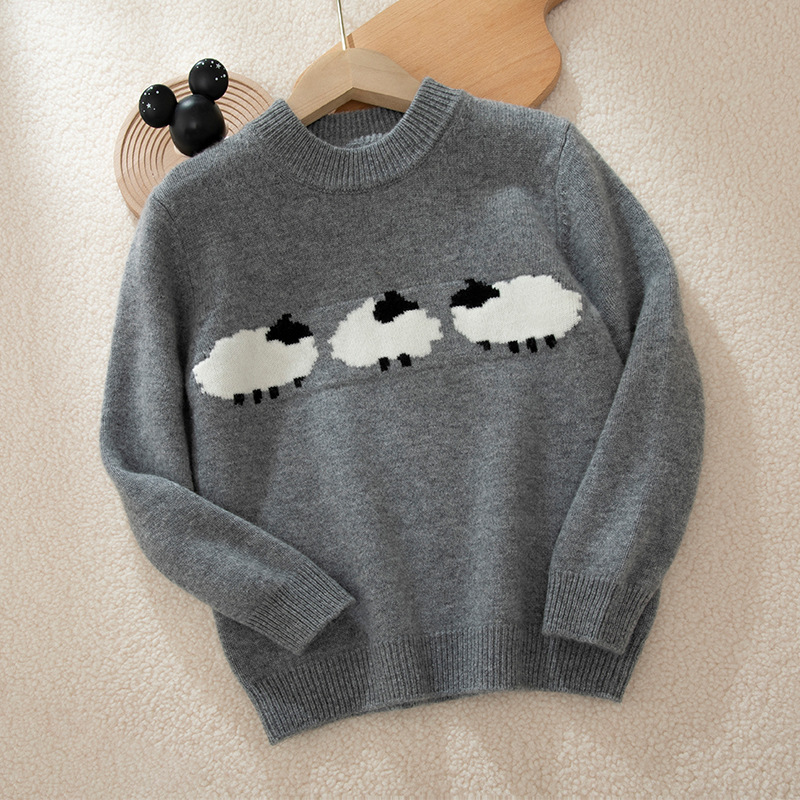 Kids Cashmere Sweater with Cute Cartoon Sheep REAL SILK LIFE