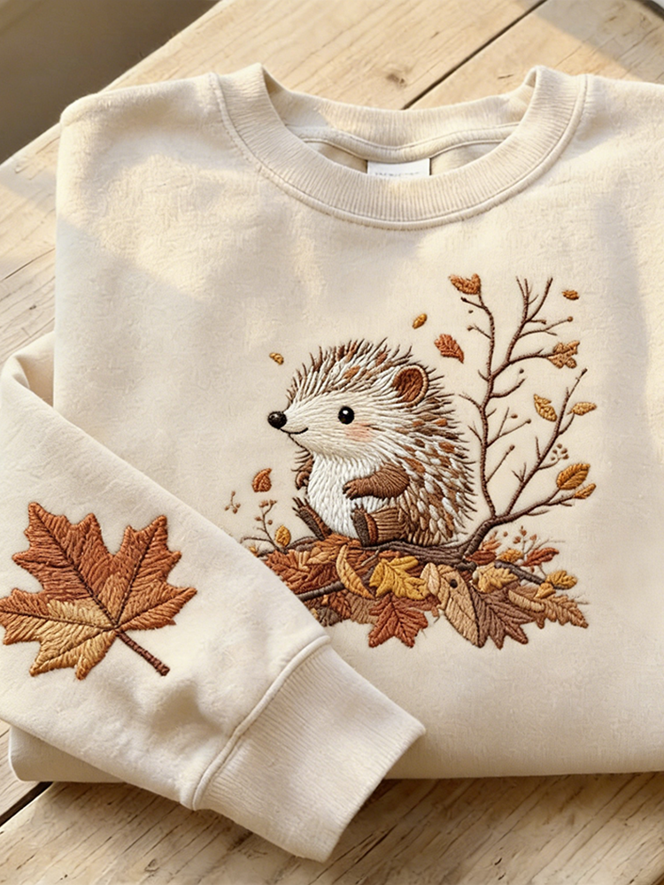 Cute Hedgehog Pattern Design Casual Round Neck Sweatshirt wearshes