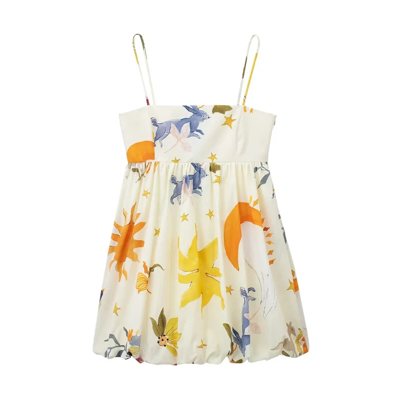Woman Ruched Sleeveless Short Dresses Backless Summer Sexy Print Slip Mini Dress