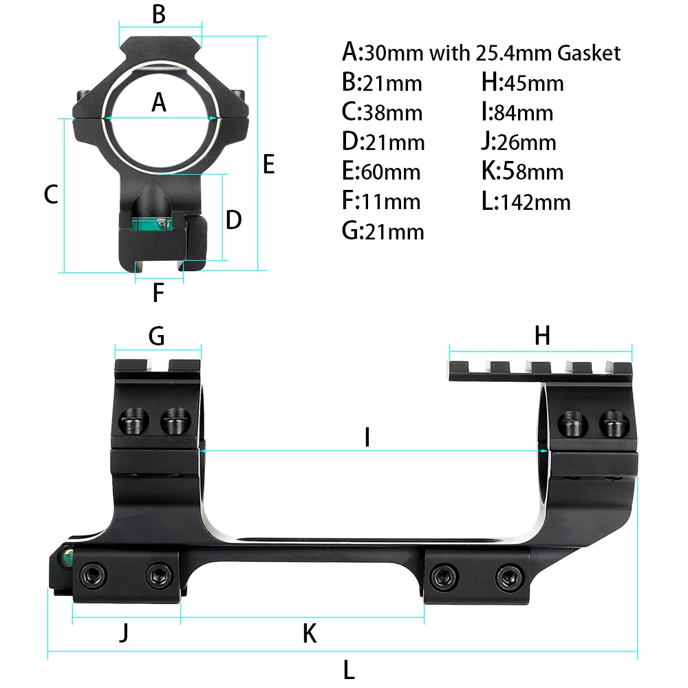 ohhunt® 11mm Dovetail Rifle Scope Rings 25.4mm 30mm One Piece Cantilever Mount Top Picatinny Rail with Stop Pin and Bubble Level - High Profile