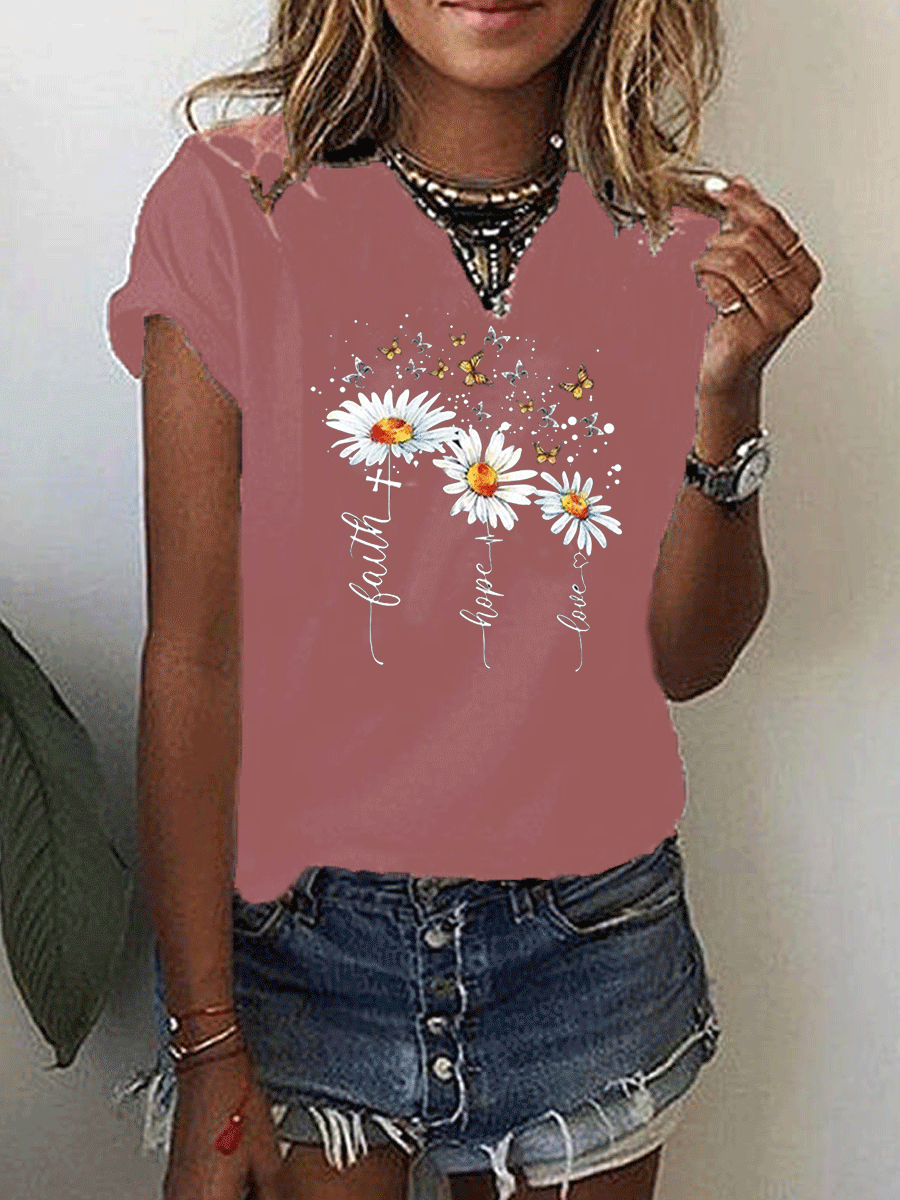 Print Round Neck Short Sleeves Casual T-shirts