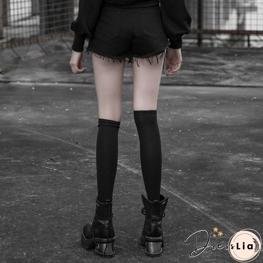 Women Punk Strap Shorts Washed Flash Denim Personality Handsome Casual Short Pants