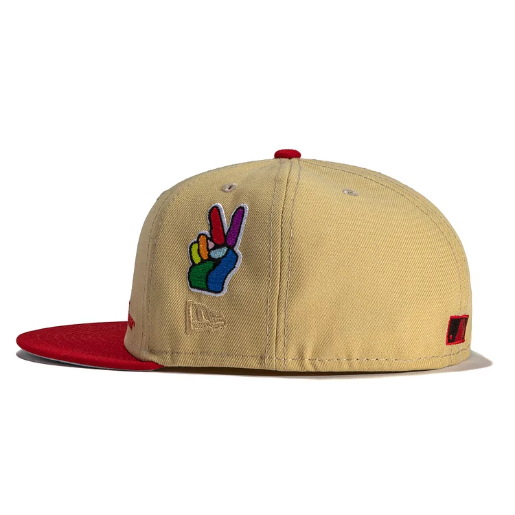 New Era 59FIFTY Jae Tips Forever San Francisco Giants Battle of The Bay Patch Hat- Tan, Red Tan/Red / 6 7/8