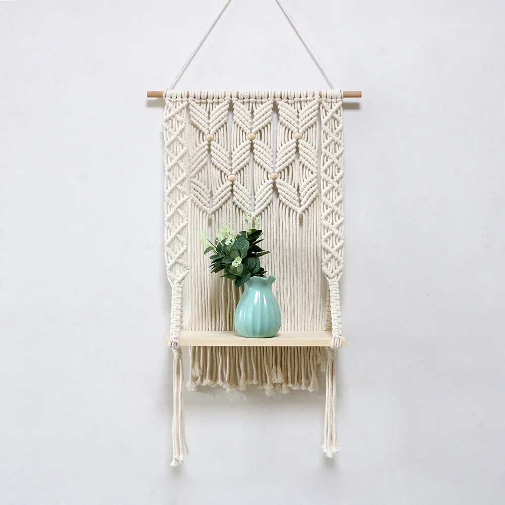 Nigikala Nigikala Pure Cotton Rope Hand-Woven Tapestry Shelf Home Storage Wall Decoration Is Simple And Real