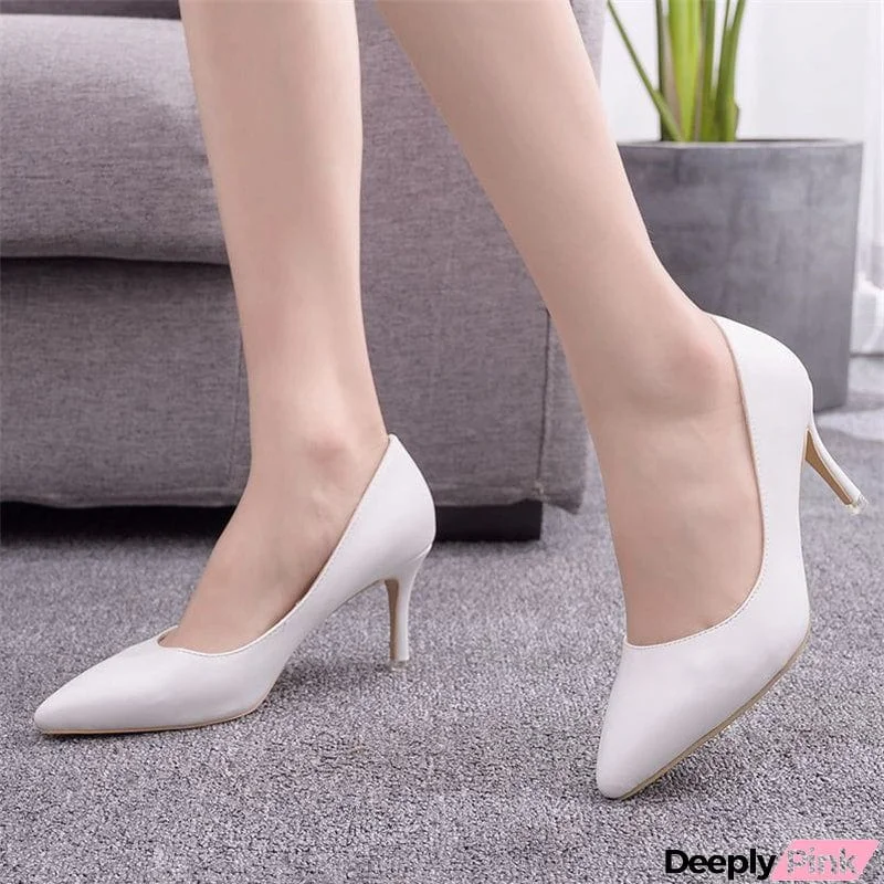 Office Ladies Pure White Pointed Toe Formal Thin Heel Pumps