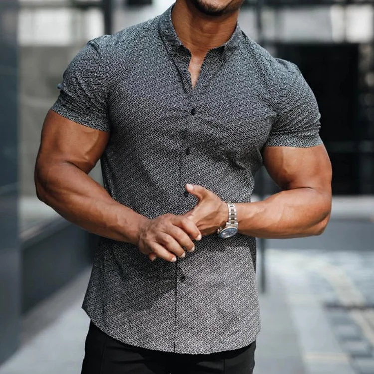 Men's Casual Diamond Print Lapel Short Sleeve Shirt 32777876TO