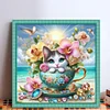 【Limited Stock Sale】Cat In A Teacup-14CT Stamped Cross Stitch 40*40cm/15.75*15.75in