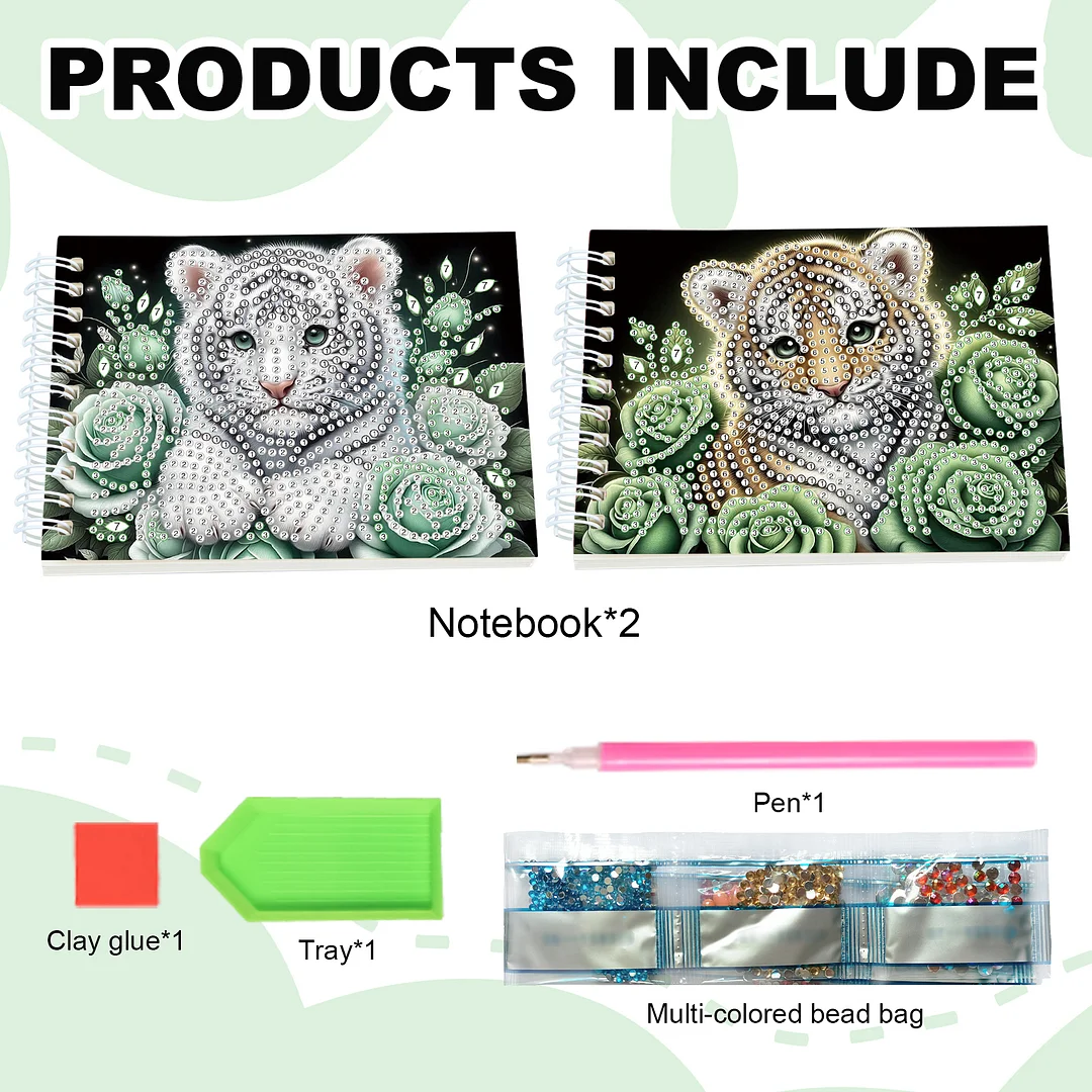 2 Pack Tiger DIY Diamond Art Spiral Notebook Kit 80Pages No Lines for Adults