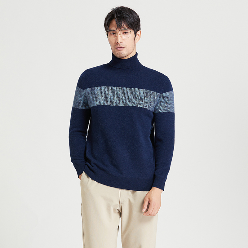 Men's Turtleneck Cashmere Sweater-Real Silk Life
