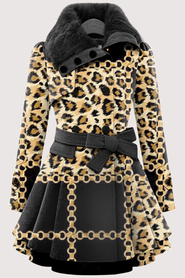 Women's Leopard Contrast Print Belted Jacket