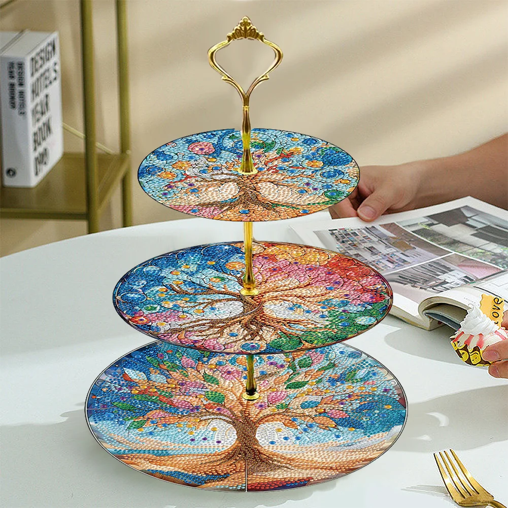 3 Tier Tree Of Life Round Diamond Painting Tray Food Plate for Adults Beginners