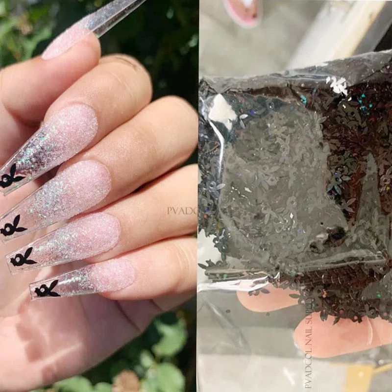 20g Rabbit Head Nail Glitter 3D Laser Holographic Nails Sequins Cute Bunny Sparkly Flakes Slices Acrylic Accessories Decoration-Nail Inspo
